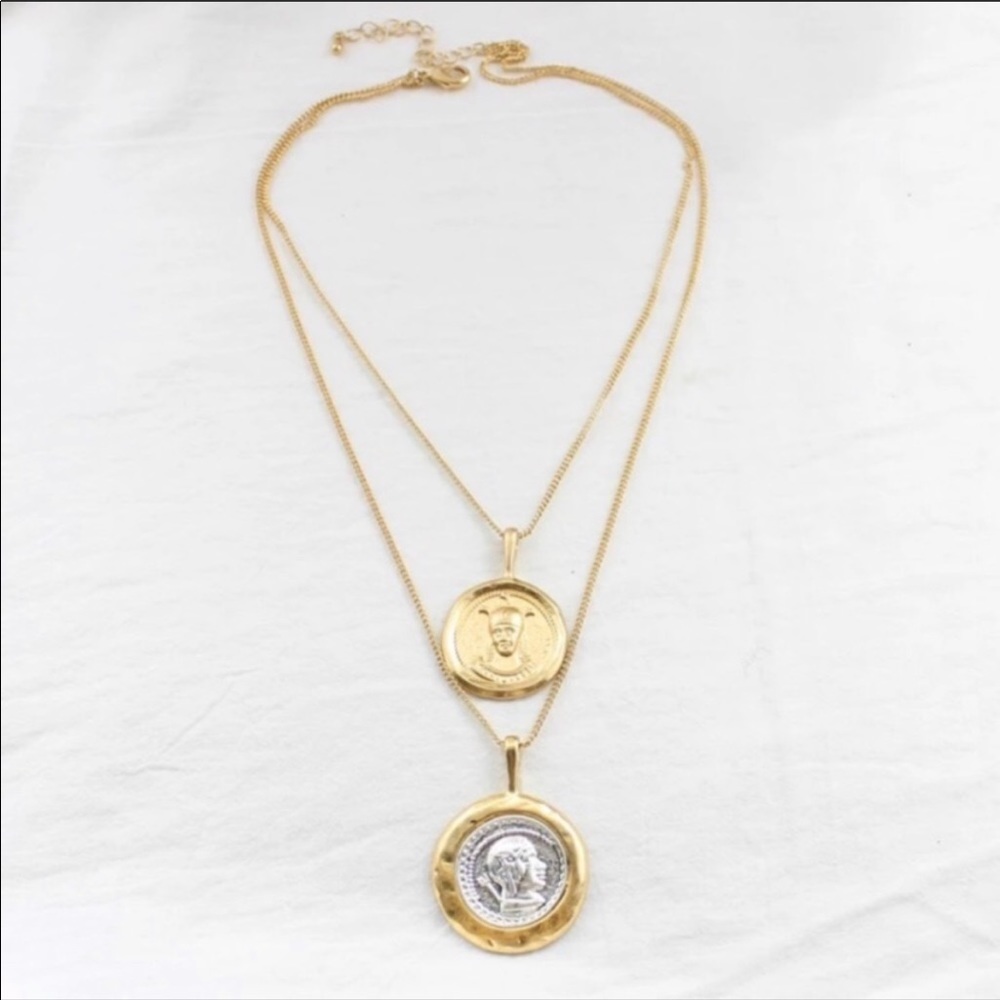 🔥NEW 18K Gold Vintage Coind Double Chain Necklace - Picture 2 of 5